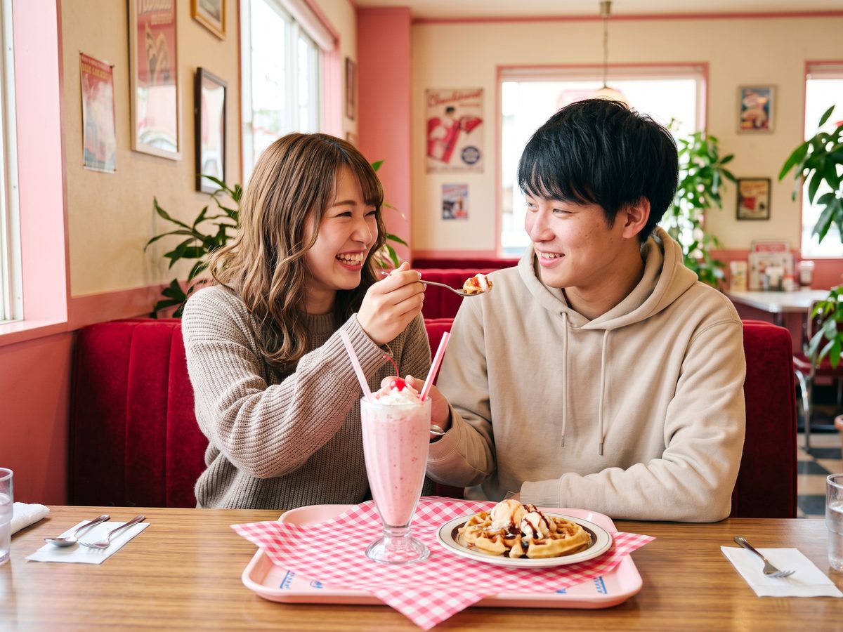 ふたりで楽しそうにお茶をするお客さまの様子